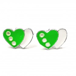 Yeşil Mineli Çift Kalp Model 925 Ayar Kız Çocuk Çivili Gümüş Küpe