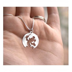 Yuvarlak Plaka Mickey Mouse Tasarım Gümüş Unisex Kolye Yuvarlak Plaka Mickey Mouse Tasarım Gümüş Unisex Kolye