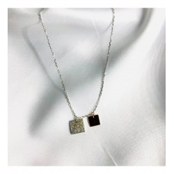 Zirkon Taş Mini Kare Tasarım Gümüş Kolye