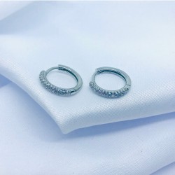 Zirkon Taşlı Halka Gümüş Küpe