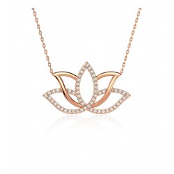 Zirkon Taşlı Lotus Çiçeği Gümüş Kolye