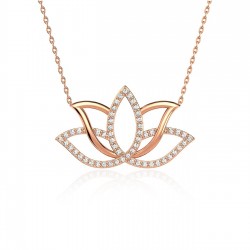 Zirkon Taşlı Lotus Çiçeği Gümüş Kolye
