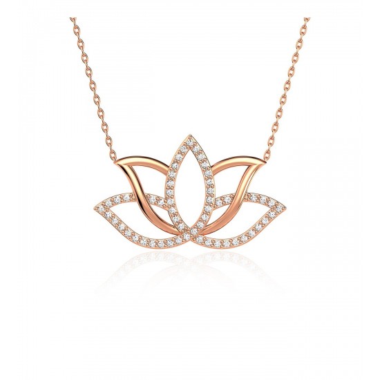 Zirkon Taşlı Lotus Çiçeği Gümüş Kolye Zirkon Taşlı Lotus Çiçeği Gümüş Kolye