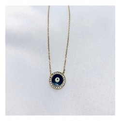 Zirkon Taşlı Nazar Gümüş Kolye