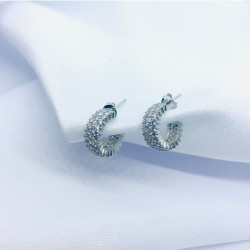 Zirkon Taşlı Yarım Halka Gümüş Küpe