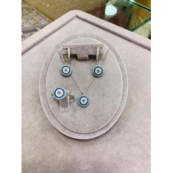 Renkli Taşlı Nazar Model 925 Ayar Gümüş Kadın Hediyelik Set 