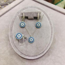 Renkli Taşlı Nazar Model 925 Ayar Gümüş Kadın Hediyelik Set 
