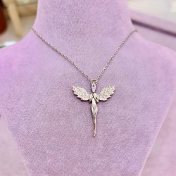 Taşlı Melek Model Gümüş Kadın Kolye Özel Gün Hediyesi