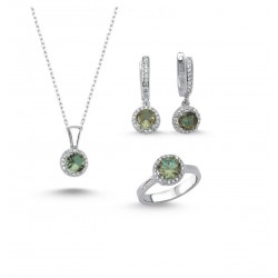 Zümrüt Yeşil 925 Ayar Gümüş Hediyelik Kadın Üçlü Set