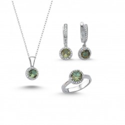 Zümrüt Yeşil 925 Ayar Gümüş Hediyelik Kadın Üçlü Set