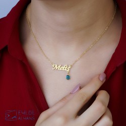 Nazar Detaylı Kişiye Özel İsimli 925 Ayar Gümüş Hediyelik Kadın Gold Kolye  Nazar Detaylı Kişiye Özel İsimli 925 Ayar Gümüş Hediyelik Kadın Gold Kolye
