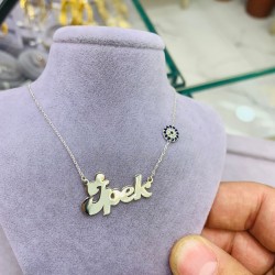 Nazar Detaylı Kişiye Özel İsimli 925 Ayar Gümüş Hediyelik Kadın Kolye 