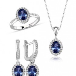 925 Ayar Safir Mavi Gümüş Hediyelik Kadın Set 