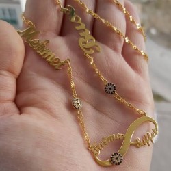 Sonsuzluk Model Kalın Zincirli Nazar Detaylı Kişiye Özel İsimli Gümüş Kolye