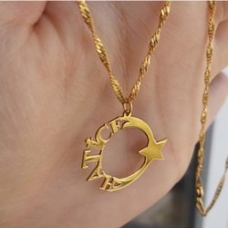Ay Yıldız Model Kişiye Özel İsimli Kalın Zincirli Gümüş Kolye 
