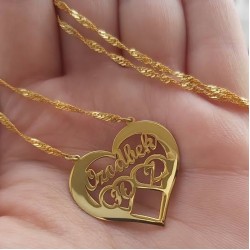 Kalp Model Kalın Zincirli Kişiye Özel İsim ve Harfli Gümüş Kadın Kolye 