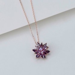 Mor Lotus Çiçeği 925 Ayar Gümüş Kadın Hediyelik Kolye