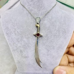 Yakut Taşlı Zülfikar Kılıcı 925 Ayar Gümüş Unisex Hediyelik Kolye 