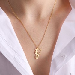 İç İçe Harf Model 925 Ayar Gümüş Kadın Hediyelik Kolye 