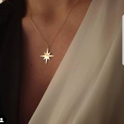925 Ayar Gümüş Kutup Yıldızı Tasarım Gold Kolye 