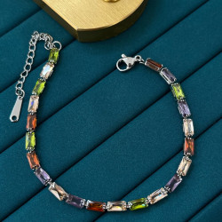 Renkli Taş Model Kararmaz Çelik Kadın Bileklik