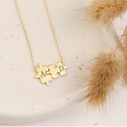 Puzzle Model İkili Kişiye Özel Gümüş Harf Kolye 