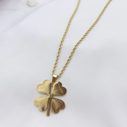 Burgu Zincirli Çelik Yonca Model Kadın Hediyelik 60 cm Kolye 