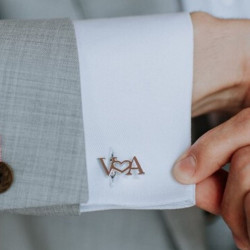 Kalp Detaylı Kişiye Özel Harfli 925 Ayar Gümüş Erkek Kol Düğmesi