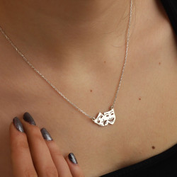 Gümüş Tiyatro Maskesi Unisex Hediyelik Kolye 