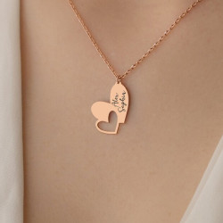 İç İçe Kalp Model Kişiye Özel İsimli Hediyelik Kadın Gümüş Kolye 