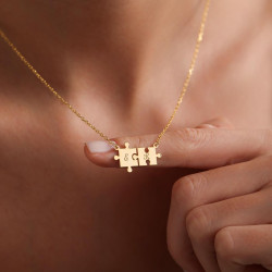 Puzzle Model Kişiye Özel İkili Harf Model Gümüş Kolye 