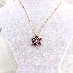 Mor Taşlı Lotus Çiçeği Gümüş Kadın Kolye Özel Gün Hediyesi