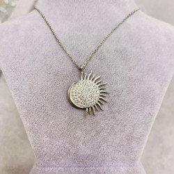 Zirkon Taşlı Güneş Ay Model Gümüş Kadın Kolye 