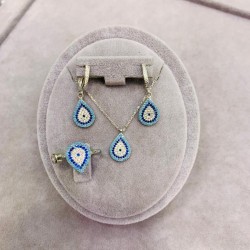 Damla Model Renkli Taşlı Gümüş Hediyelik Nazar Kadın Set