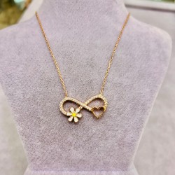 Papatya ve Kalp Detaylı Gümüş Sonsuzluk Kadın Kolye