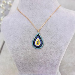 Damla Model Renkli Taşlı Gümüş Hediyelik Nazar Kolye