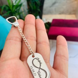 Kişiye Özel İsim ve Tarih Yazılı Plaka Model Unisex Gümüş Anahtarlık 