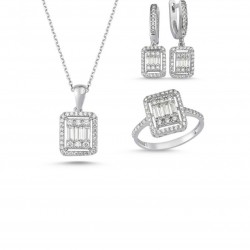 925 Ayar Gümüş Baget Kadın Üçlü Set Özel Gün Hediyesi